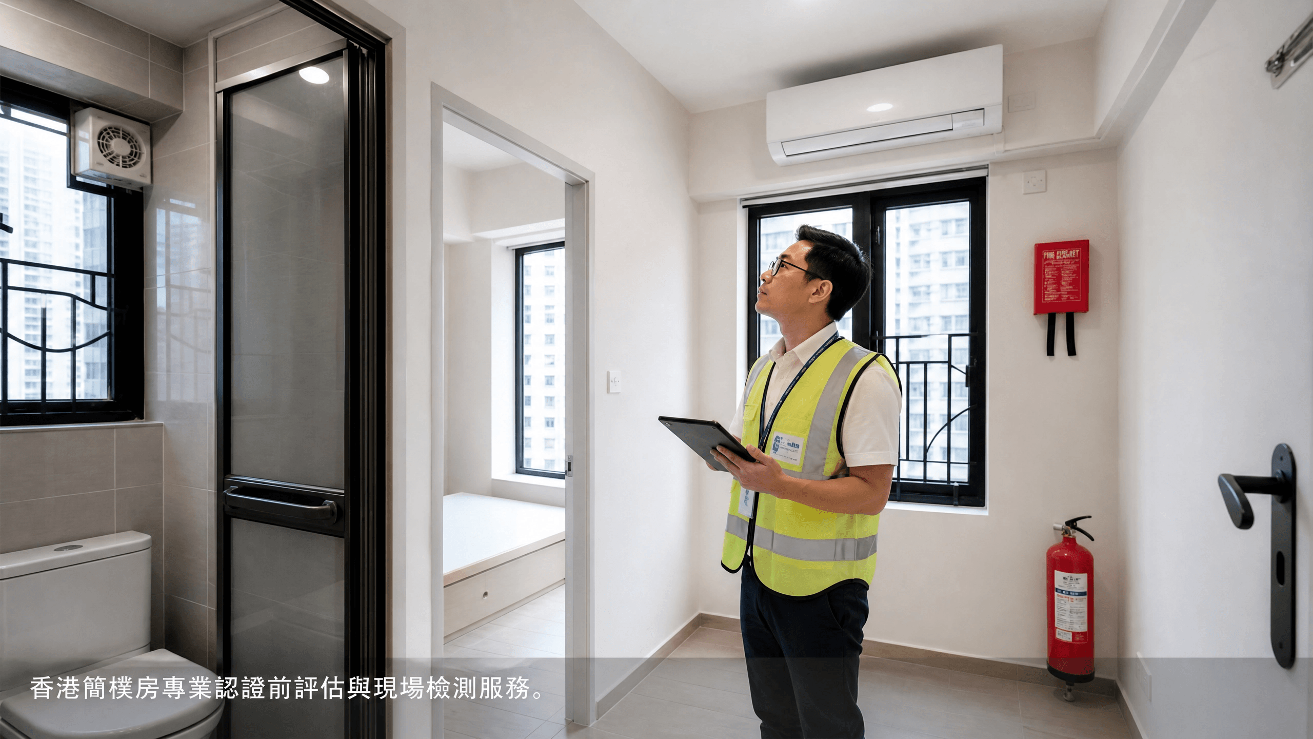 卓知建築專業團隊進行簡樸房現場評估及測量工作